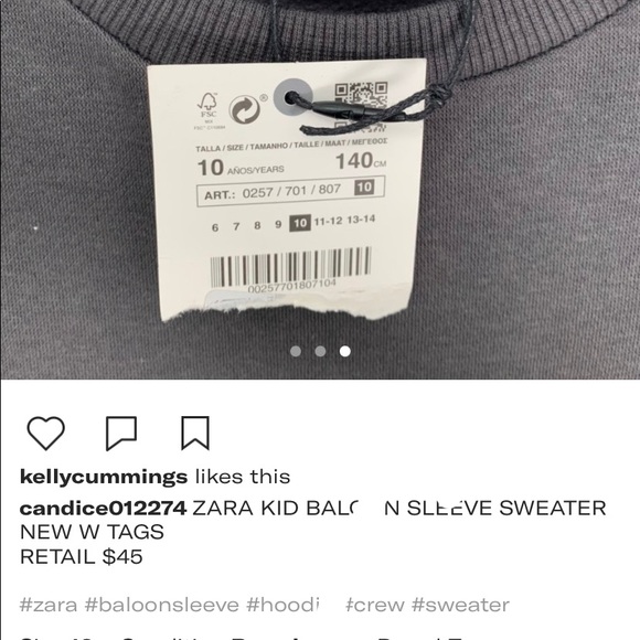 SOLD ON ANOTHER PLATFORM ZARA KID BALOON SLEEVE SWEATER NEW W TAGS - Picture 3 of 3